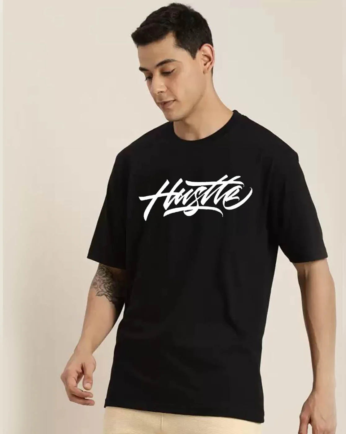 Fashionable Men’s Black Oversized Back Graphic Printed T-Shirt Soft Cotton Fabric