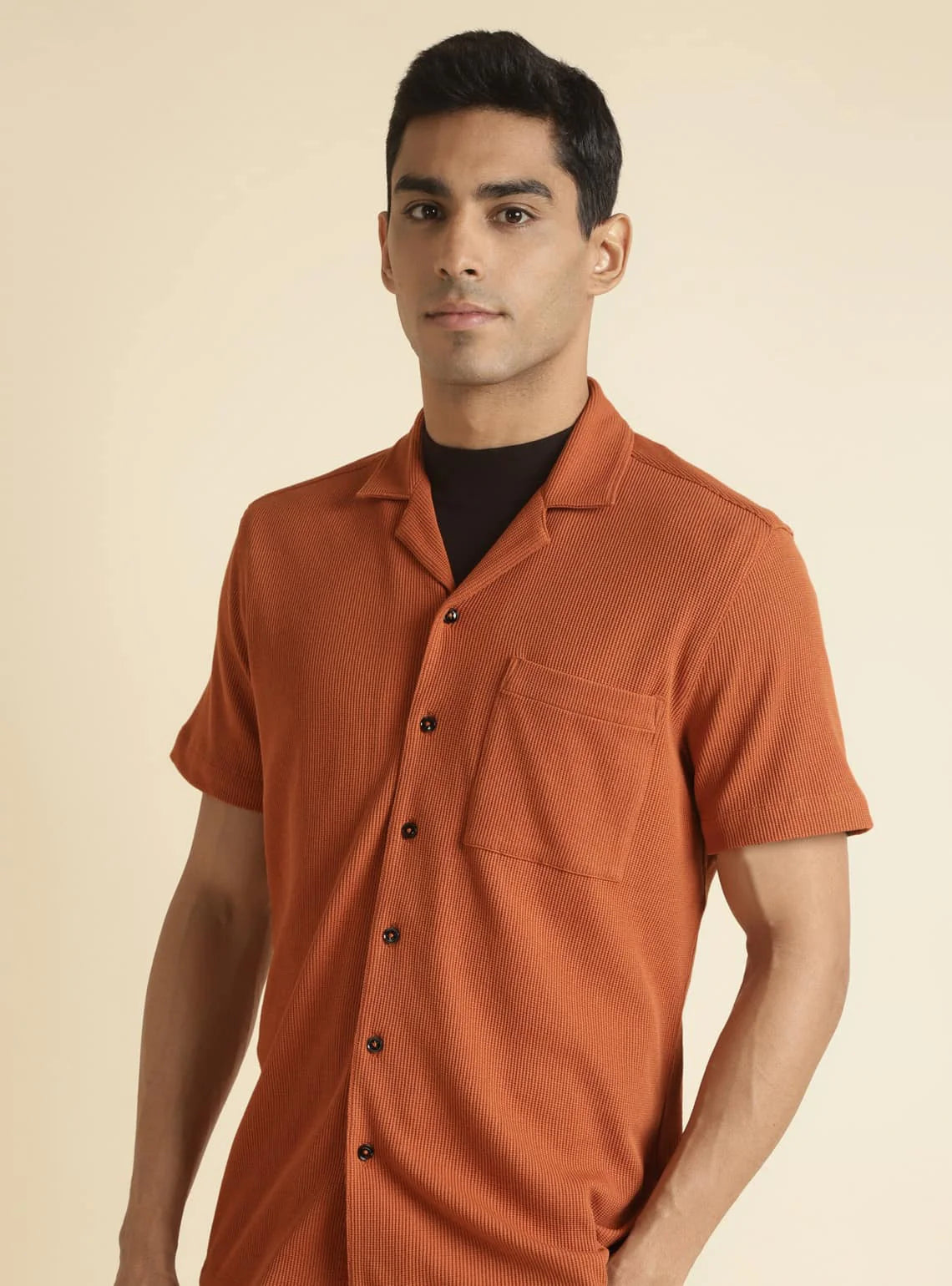 Premium Orange Men’s Half Sleeve Cotton Shirt with Modern Tailored Finish