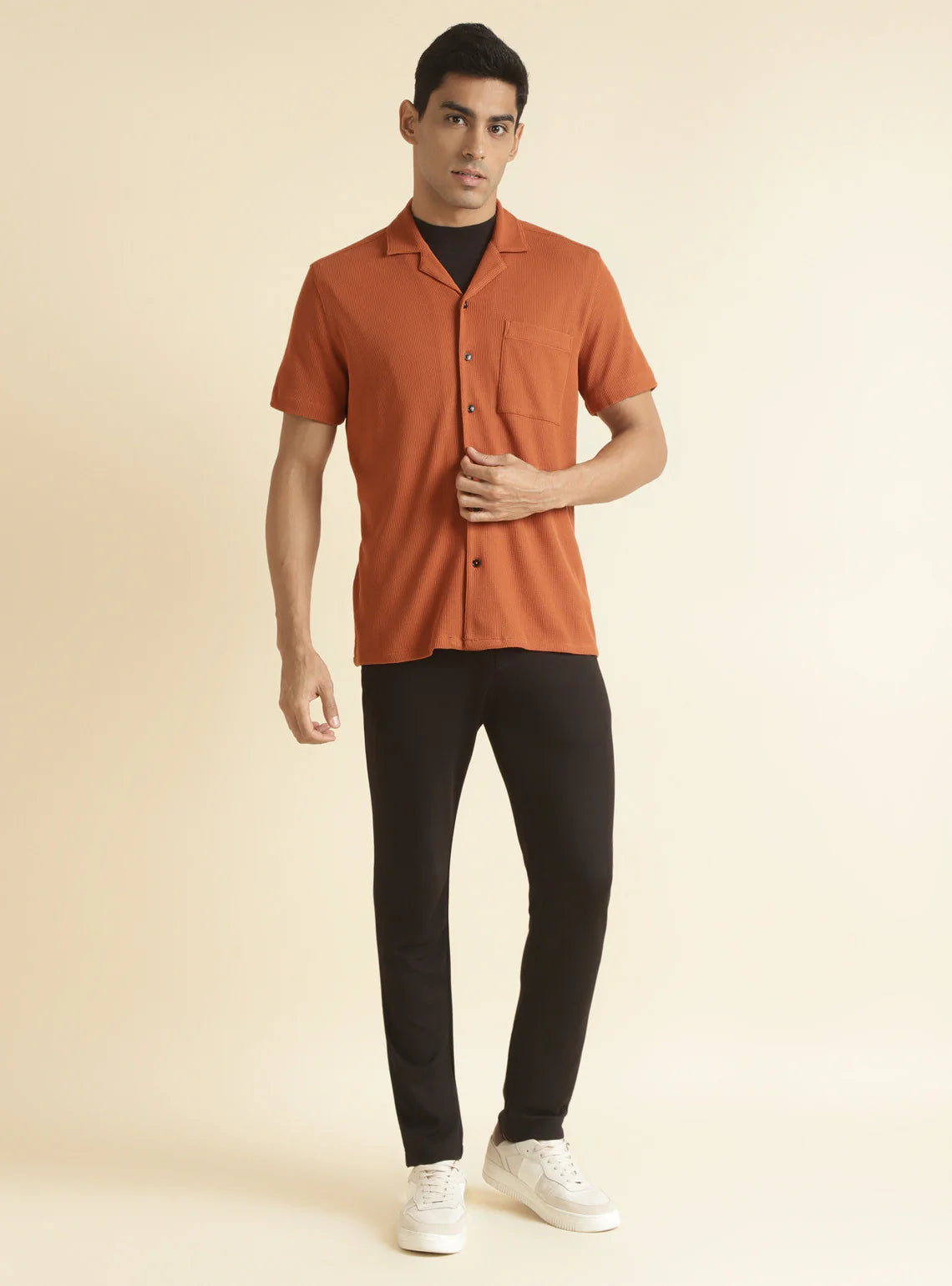 Premium Orange Men’s Half Sleeve Cotton Shirt with Modern Tailored Finish