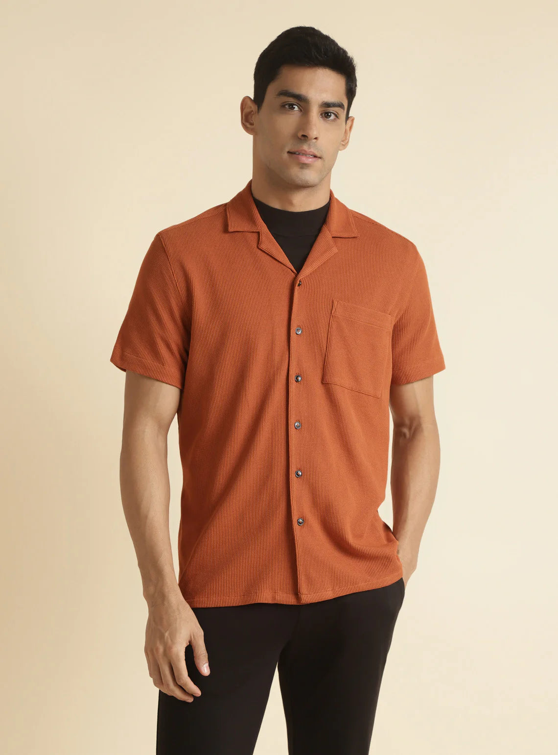 Premium Orange Men’s Half Sleeve Cotton Shirt with Modern Tailored Finish