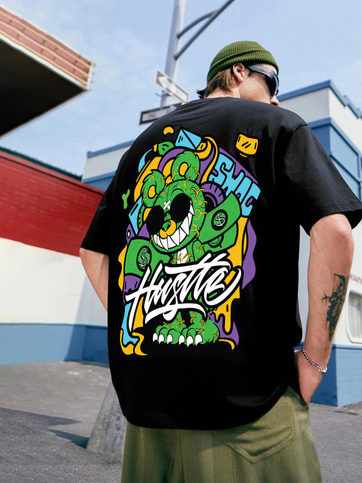 Fashionable Men’s Black Oversized Back Graphic Printed T-Shirt Soft Cotton Fabric