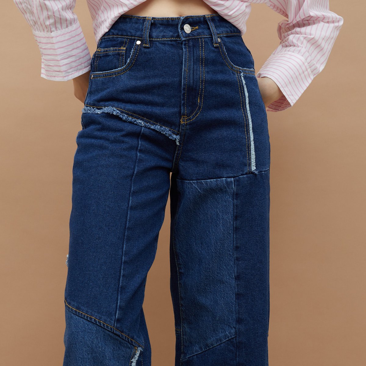 Classic Women Patch Paneled Flared Denim Jeans Designed for Versatile Chic Outfits