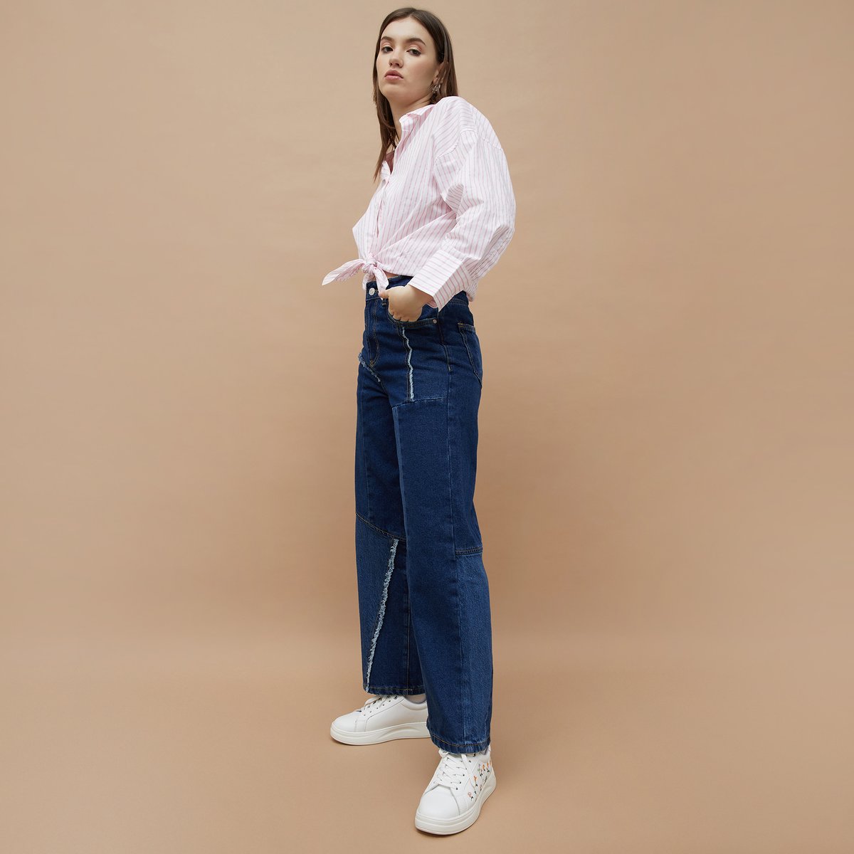 Classic Women Patch Paneled Flared Denim Jeans Designed for Versatile Chic Outfits