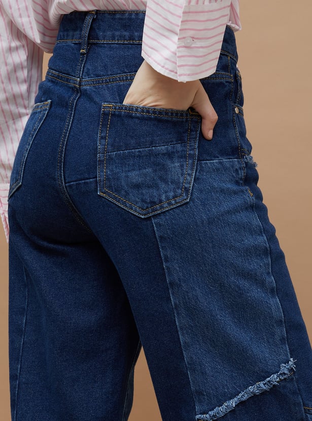 Classic Women Patch Paneled Flared Denim Jeans Designed for Versatile Chic Outfits