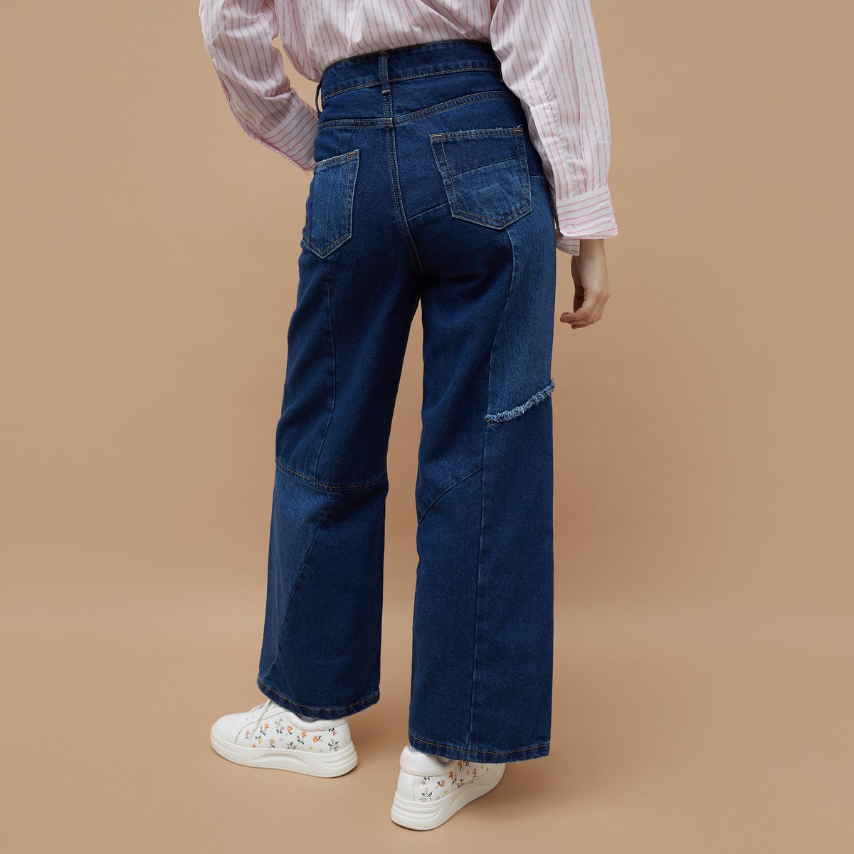 Classic Women Patch Paneled Flared Denim Jeans Designed for Versatile Chic Outfits