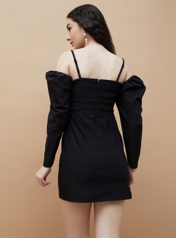 Solid Cold Shoulder Mini Dress Comfortable Women’s Casual Day or Evening Dress