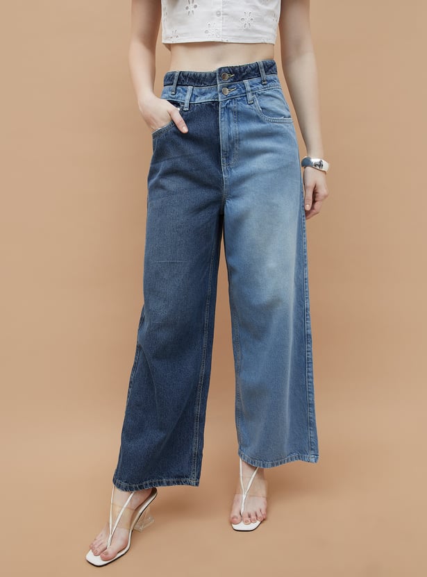 Premium Dual Toned Flared Denim Jeans for Women with Soft Stretch Fabric for Everyday Wear