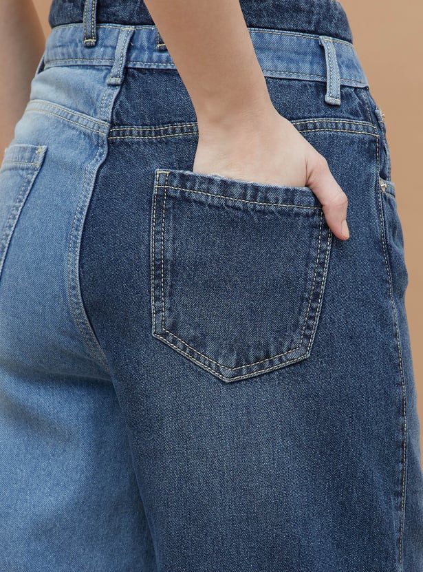 Premium Dual Toned Flared Denim Jeans for Women with Soft Stretch Fabric for Everyday Wear