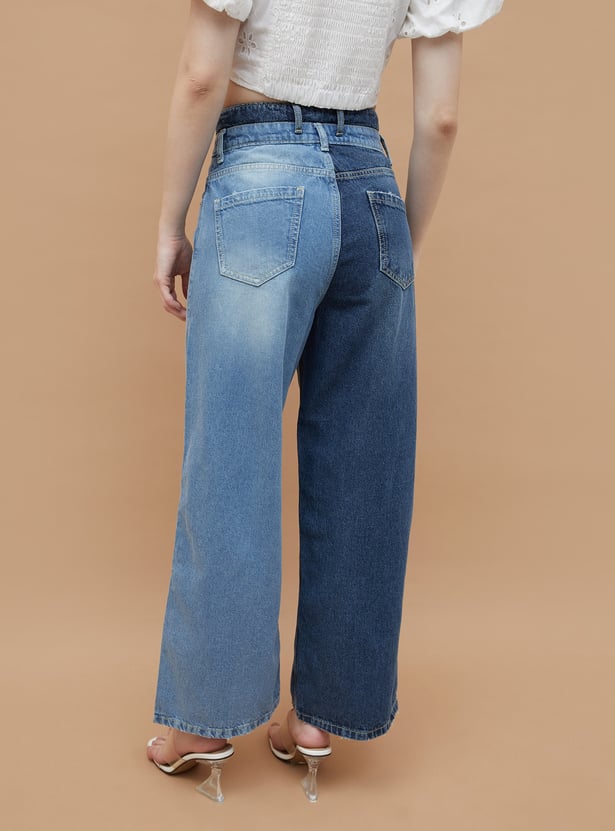 Premium Dual Toned Flared Denim Jeans for Women with Soft Stretch Fabric for Everyday Wear