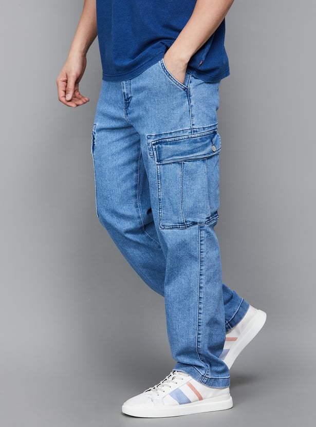 Durable Men’s Washed Cargo Jeans for Casual and Daily Outfits