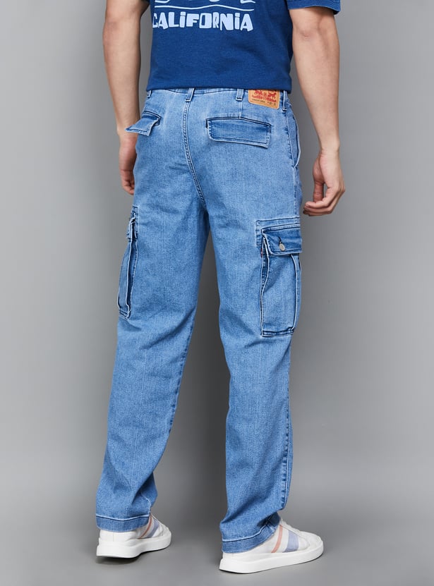 Durable Men’s Washed Cargo Jeans for Casual and Daily Outfits
