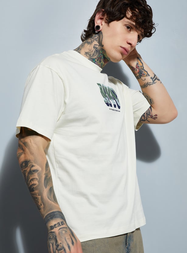 Men Green Chip Dale Printed Round Neck Oversized Fit T-Shirt