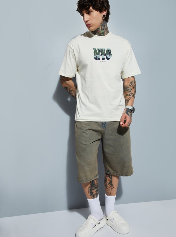 Men Green Chip Dale Printed Round Neck Oversized Fit T-Shirt