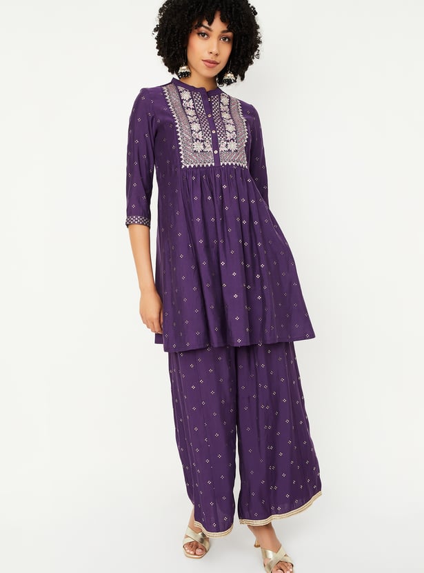 Modern Ethnic Women’s Embroidered Kurta with Flared A-Line Design and Matching Trousers Set