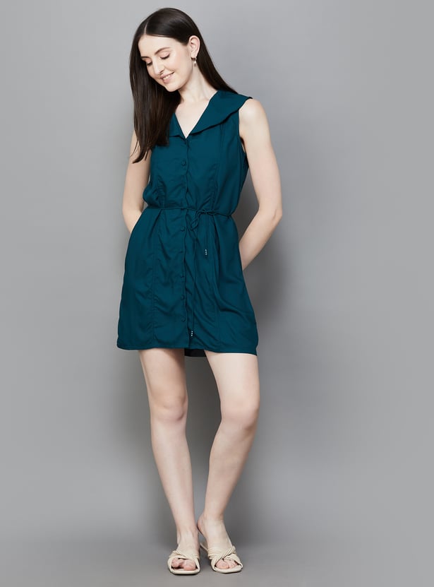 Fashionable Solid Mini Dress with Tie-Up Waist Women’s Perfect Outfit for Parties