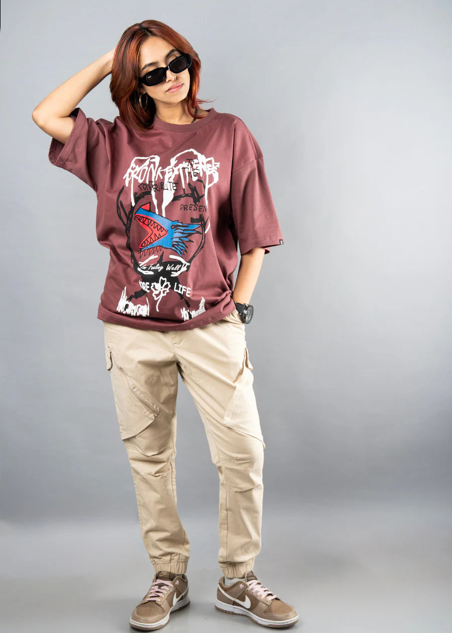 Relaxed Fit Women’s Oversized T-Shirt with Bold Puff Graphic Design