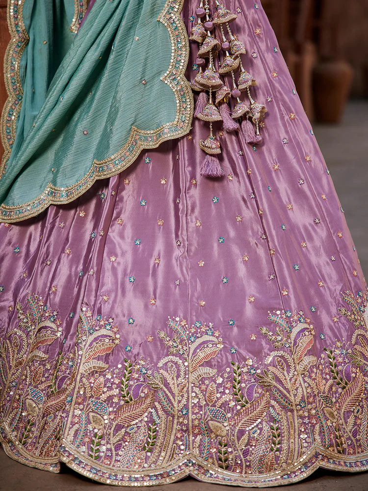 Trendy Satin Silk Lehenga Choli & Dupatta with Intricate Sequins Embroidery for Weddings
