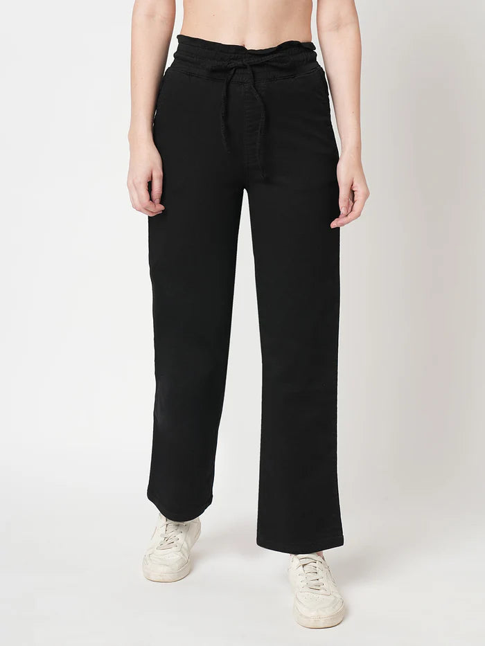 Women Black High Rise Joggers with Comfortable Fit Perfect for Casual and Lounge Wear
