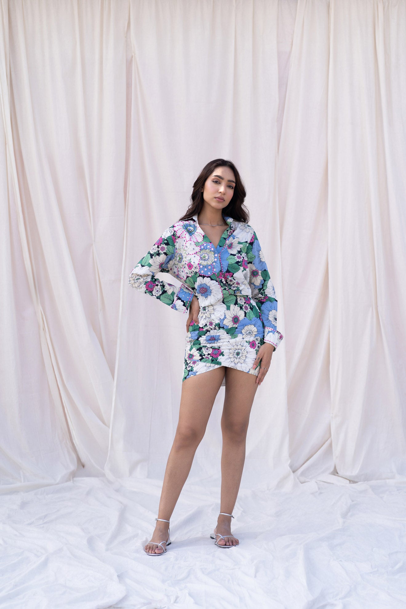 Elegant Floral Printed Shirt Dress with Handcrafted Design for Women Ideal for Casual Wear, Smart Casual, and Special Occasions