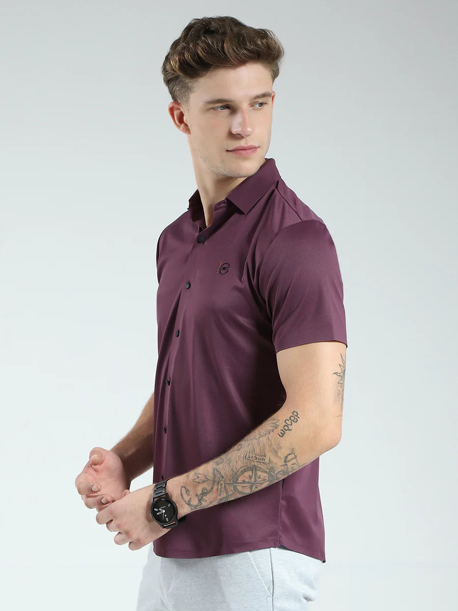 Luxury Inspired Maroon Solid Collar Half Sleeve Shirt for Men with Contemporary Styling