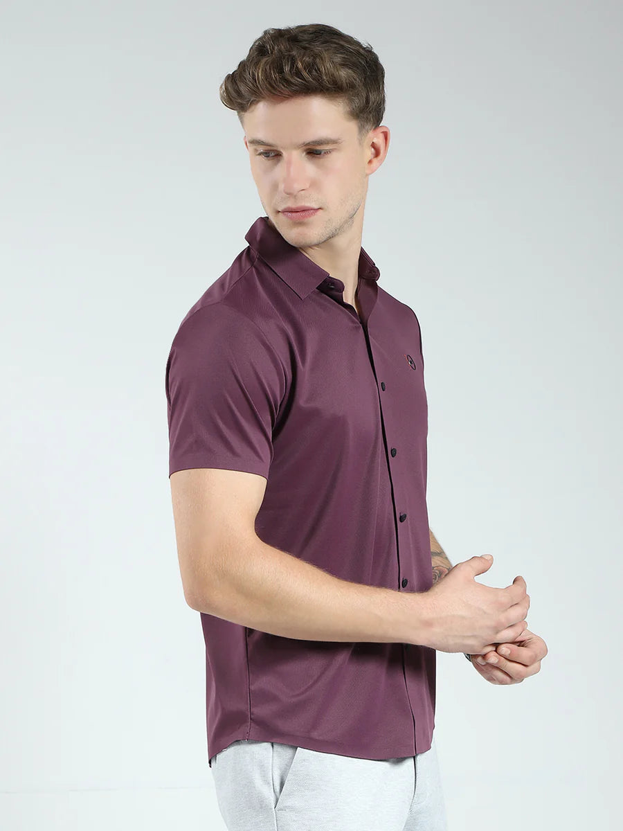 Luxury Inspired Maroon Solid Collar Half Sleeve Shirt for Men with Contemporary Styling