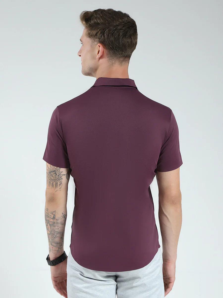 Luxury Inspired Maroon Solid Collar Half Sleeve Shirt for Men with Contemporary Styling