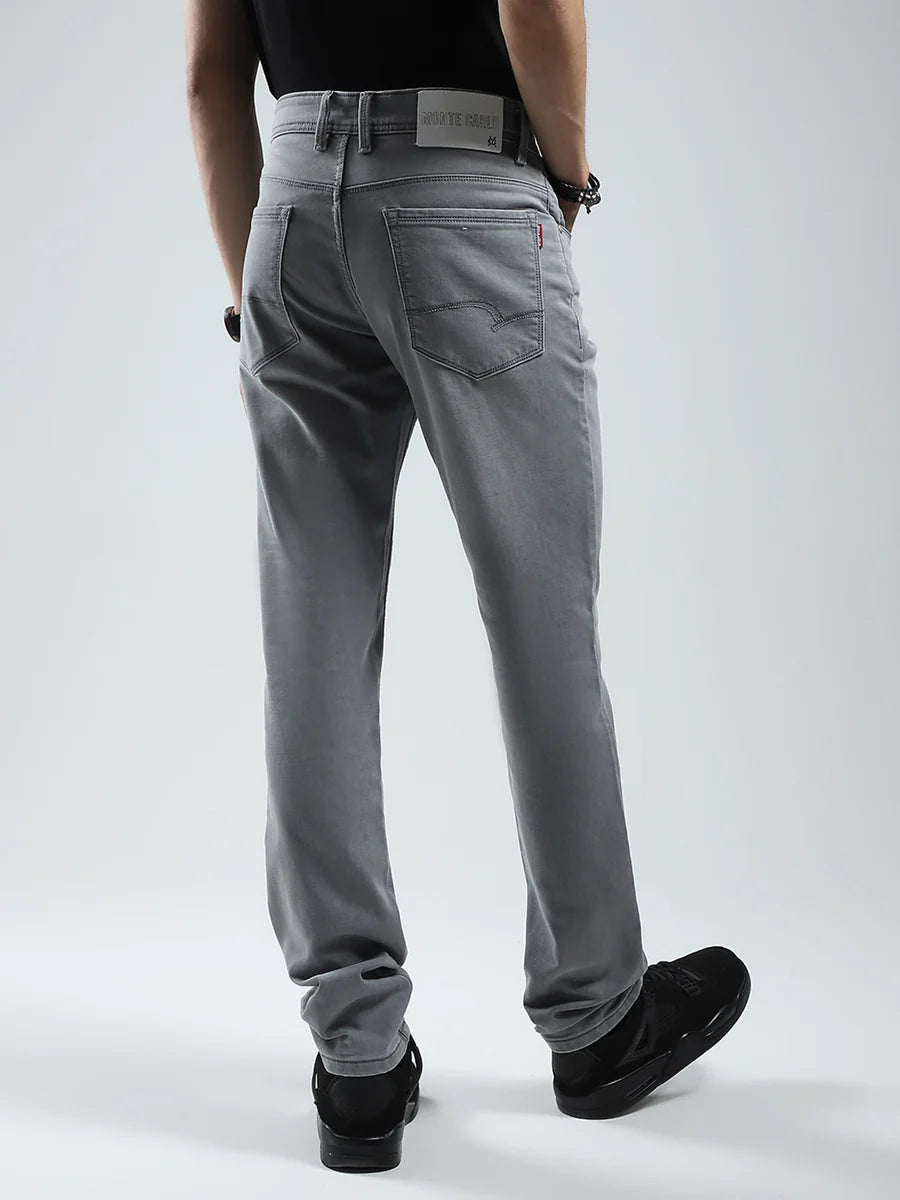 Urban Inspired Grey Solid Narrow Fit Jeans for Men with Contemporary Street Style Appeal