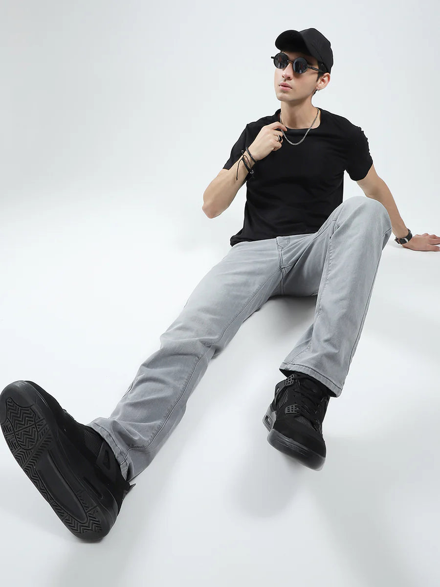 Urban Inspired Grey Solid Narrow Fit Jeans for Men with Contemporary Street Style Appeal