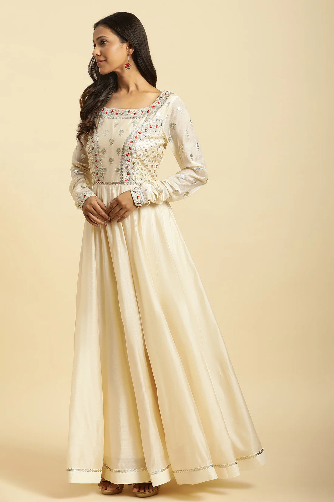 Regal Chanderi Anarkali Flared Kurta with Premium Embroidered Georgette Dupatta Bridal Set