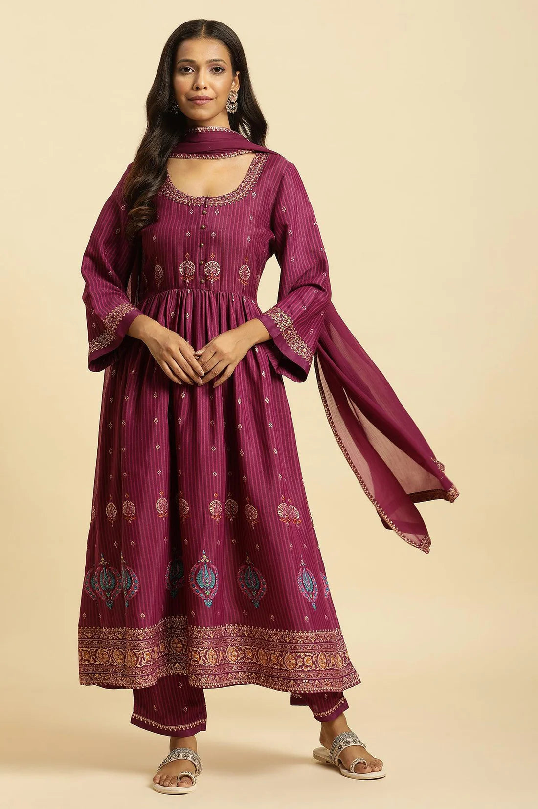 Casual and Party Wear Women’s Purple Embellished Kurta Set with Pants and Matching Dupatta for Daily Wear