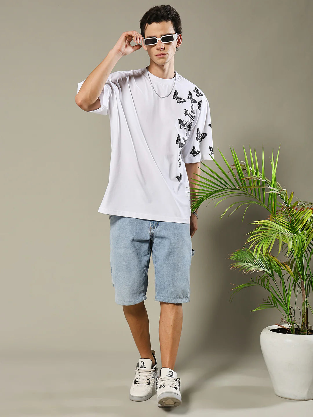 Contemporary Men’s Butterfly Puff Printed Oversized T-Shirt Comfortable Daily Wear