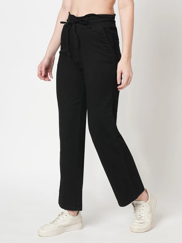 Women Black High Rise Joggers with Comfortable Fit Perfect for Casual and Lounge Wear