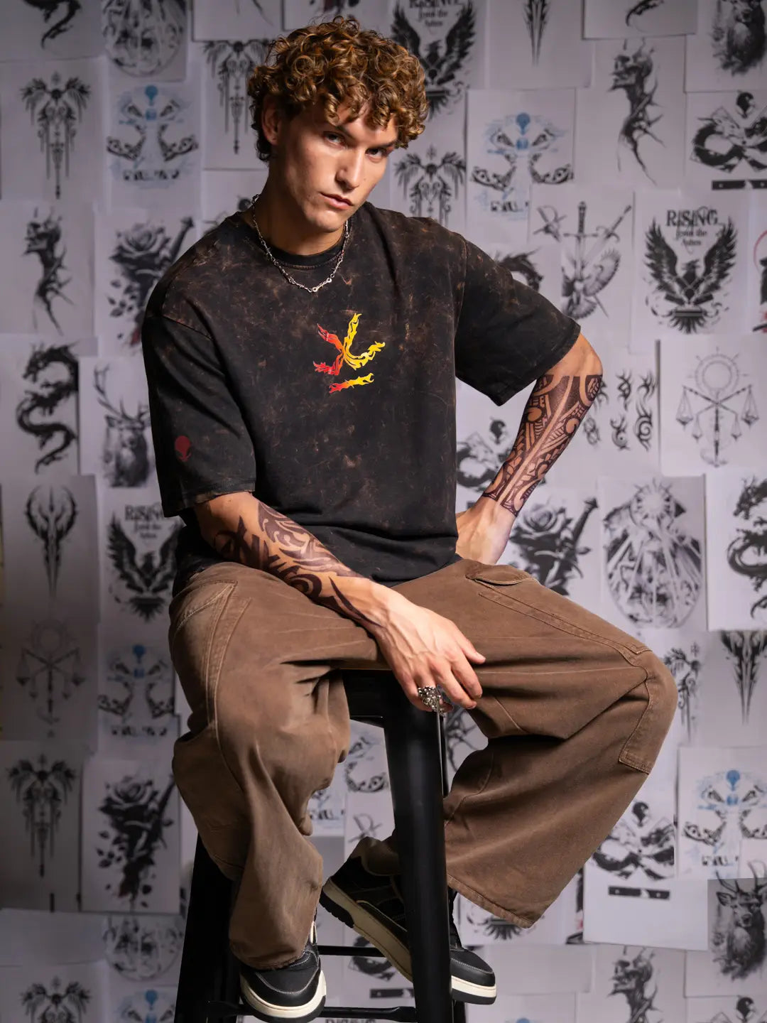 Premium Black T-Shirt with Flame Kissed Skull Printed Graphic Street Style