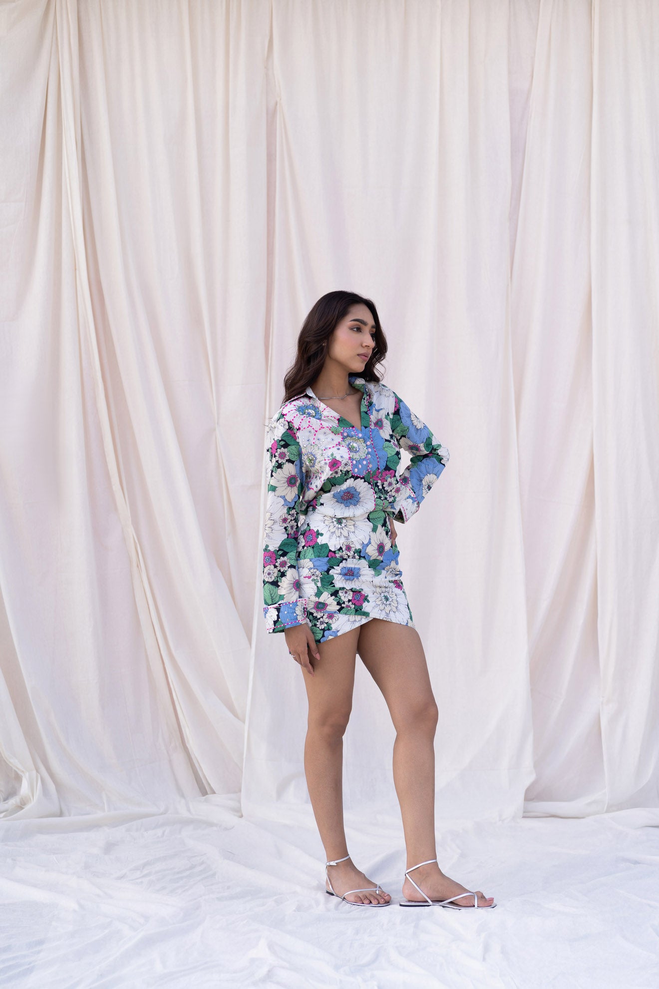 Elegant Floral Printed Shirt Dress with Handcrafted Design for Women Ideal for Casual Wear, Smart Casual, and Special Occasions