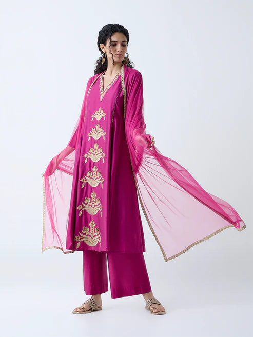 Contemporary Magenta Ethnic Anarkali with Luxurious Embellishments and Matching Dupatta