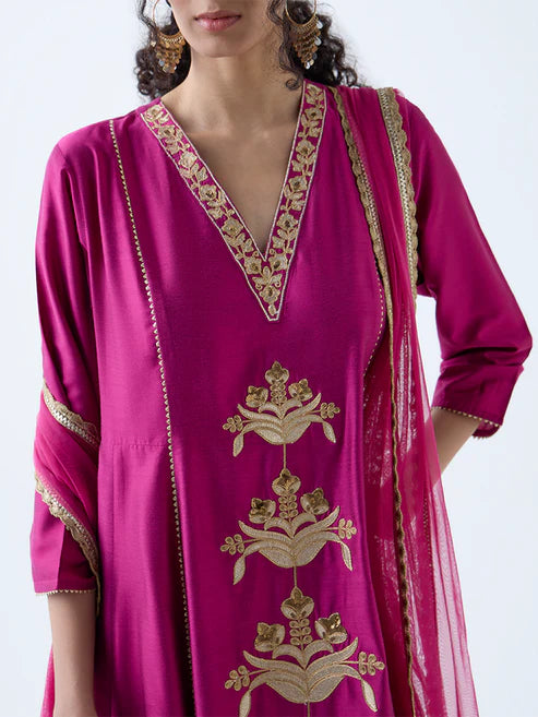 Contemporary Magenta Ethnic Anarkali with Luxurious Embellishments and Matching Dupatta