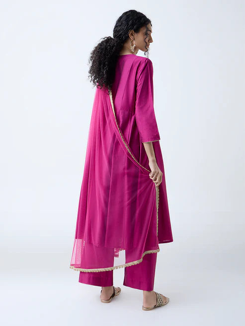 Contemporary Magenta Ethnic Anarkali with Luxurious Embellishments and Matching Dupatta