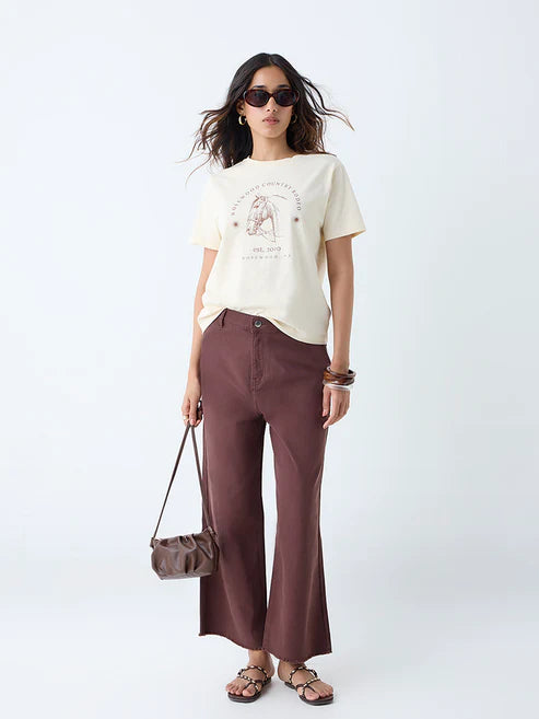 Relaxed Fit Light Yellow Printed Cotton T Shirt Ideal for Daily Wear and Street Style