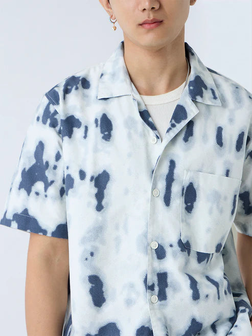 Lightweight Indigo Printed Cotton Shirt Relaxed Fit Casual Outfit
