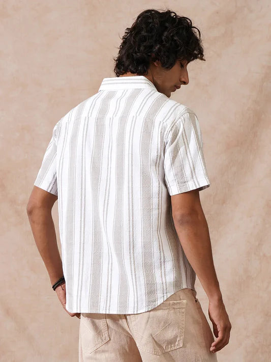 Men’s Textured Stripes Comfort Fit Cotton Shirt for Semi Formal and Casual Wear