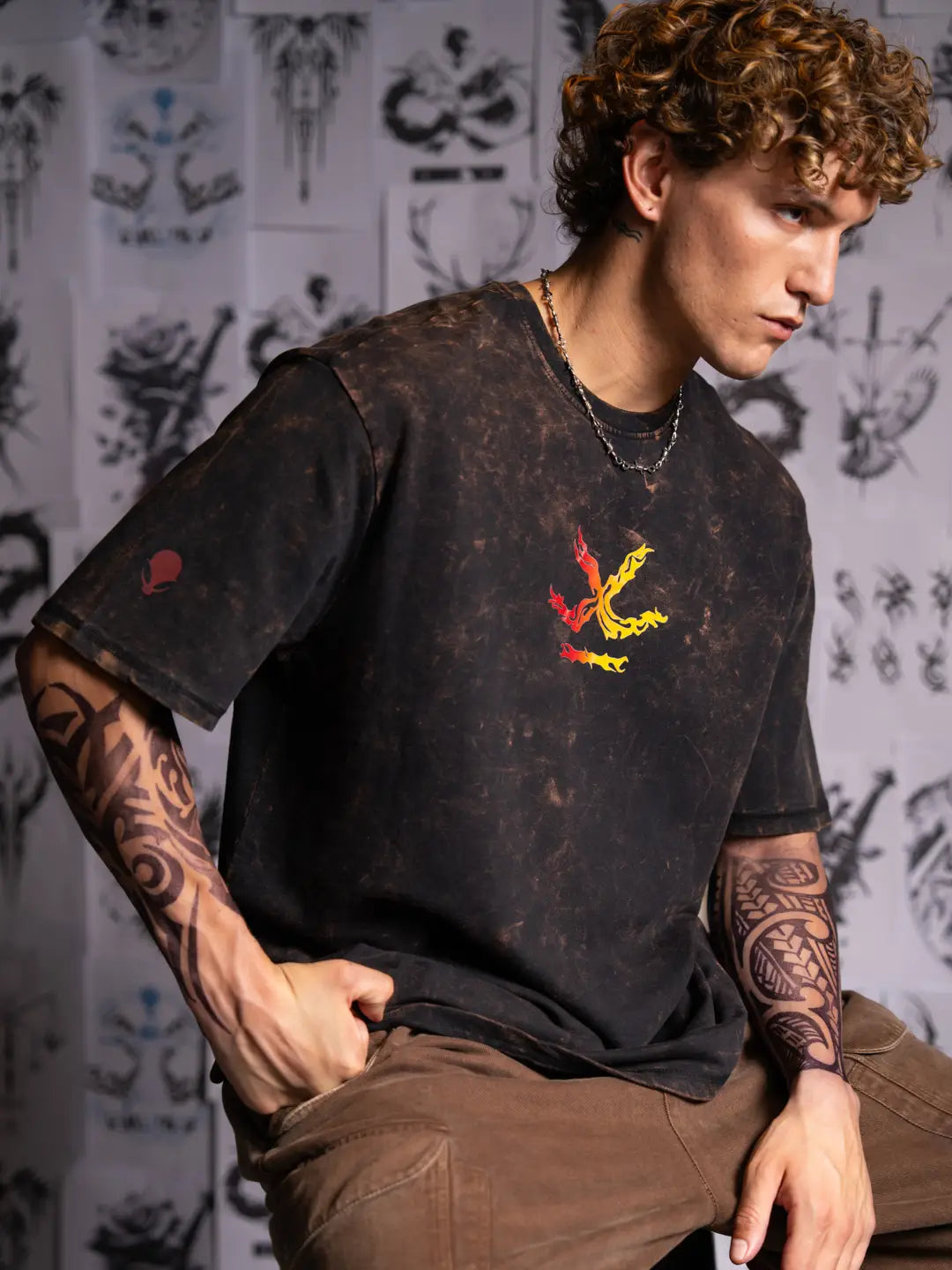 Premium Black T-Shirt with Flame Kissed Skull Printed Graphic Street Style