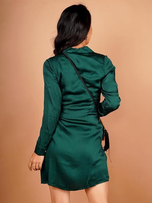 Women Green Wrap Mini Dress Perfect for Everyday Outfits, Summer Fashion, and Street Style Looks
