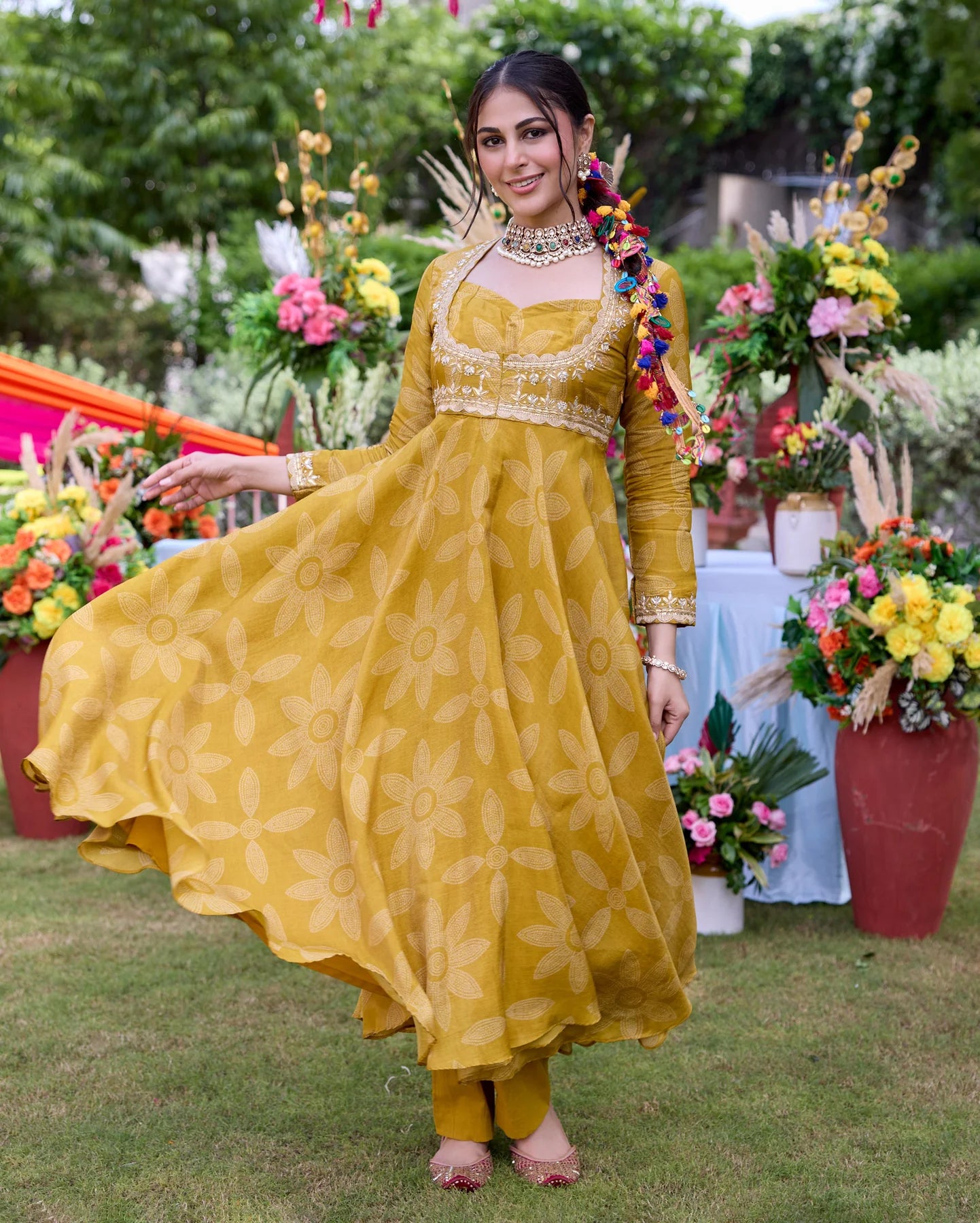 Ethnic Women’s Teela Mustard Bandhani Chanderi Suit Set with Premium Fabric, Stylish Design, and Traditional Appeal