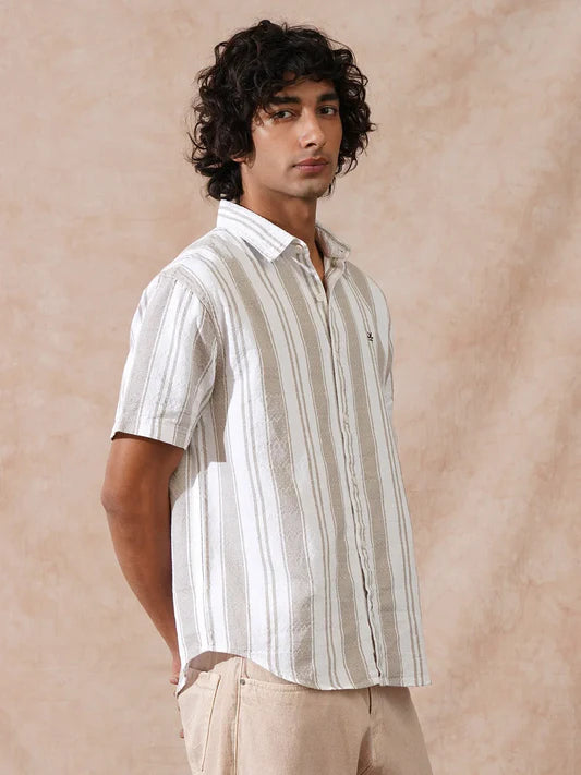 Men’s Textured Stripes Comfort Fit Cotton Shirt for Semi Formal and Casual Wear