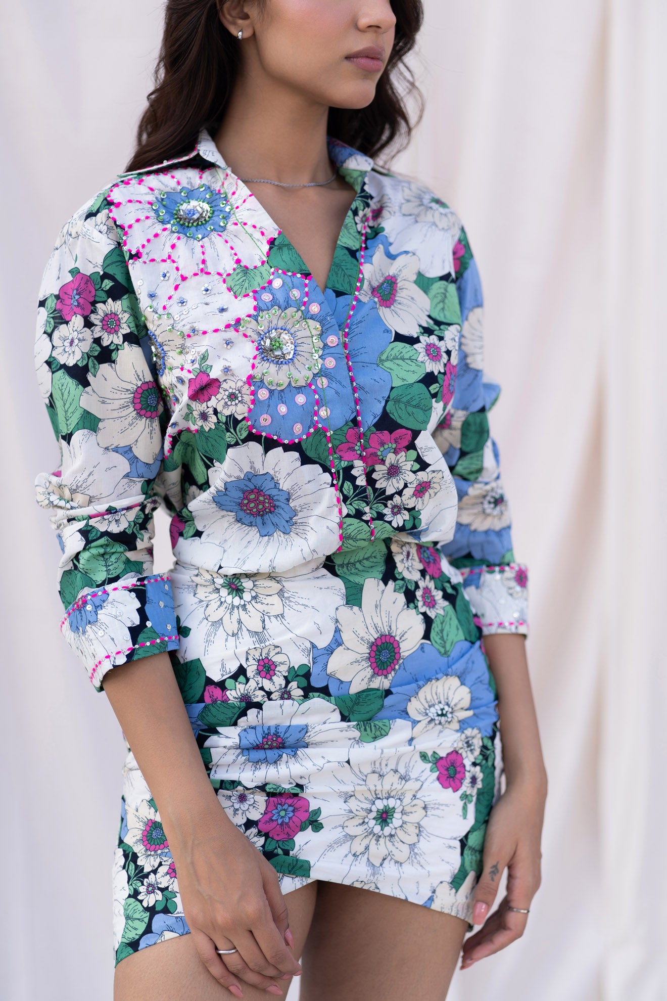 Elegant Floral Printed Shirt Dress with Handcrafted Design for Women Ideal for Casual Wear, Smart Casual, and Special Occasions