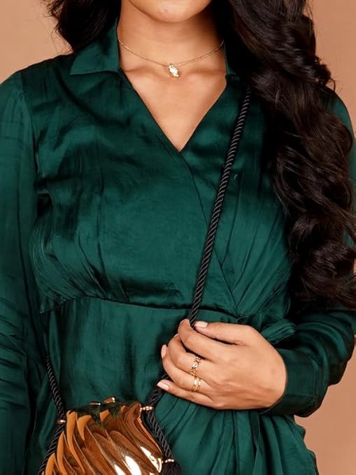 Women Green Wrap Mini Dress Perfect for Everyday Outfits, Summer Fashion, and Street Style Looks
