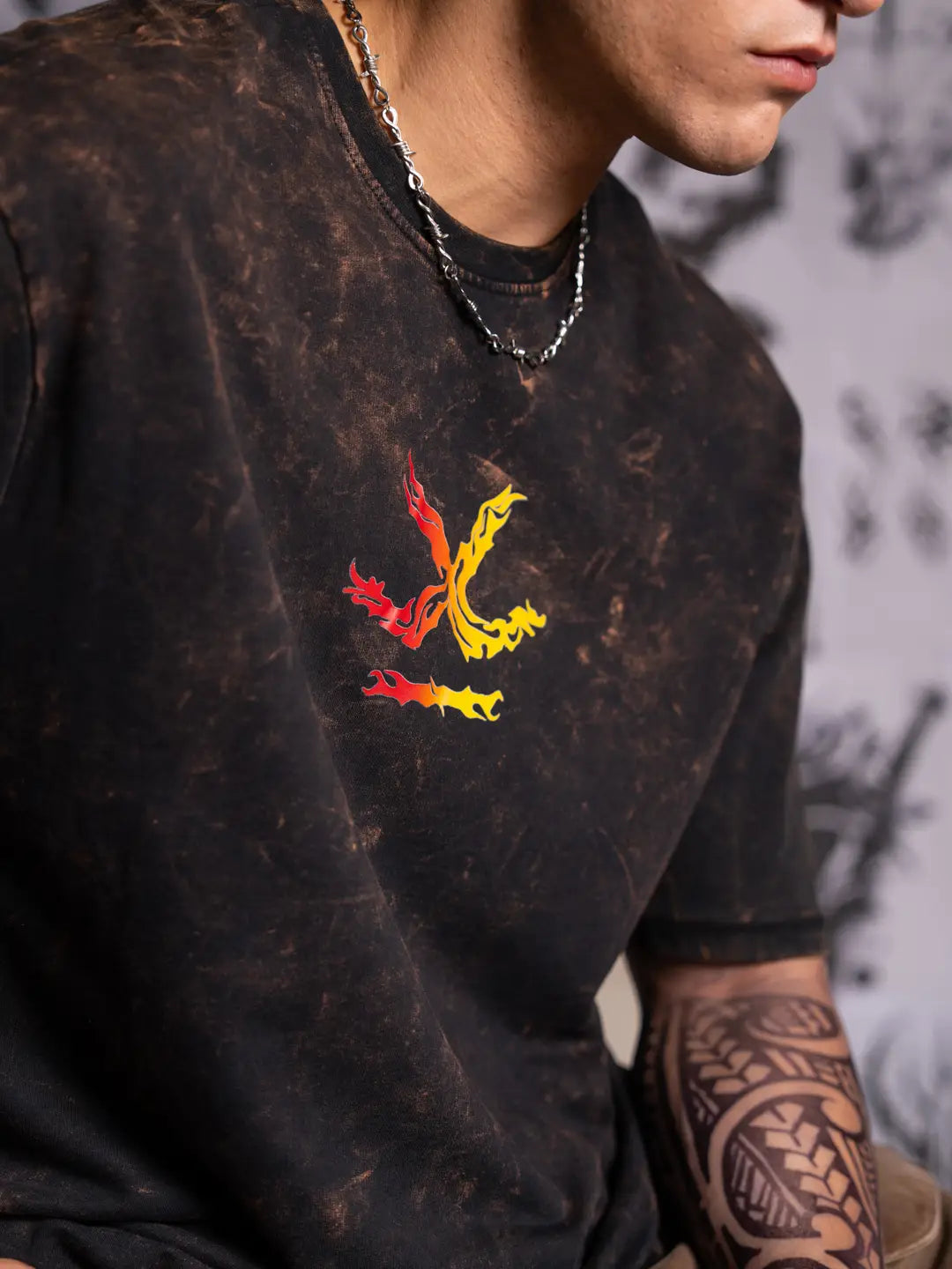 Premium Black T-Shirt with Flame Kissed Skull Printed Graphic Street Style
