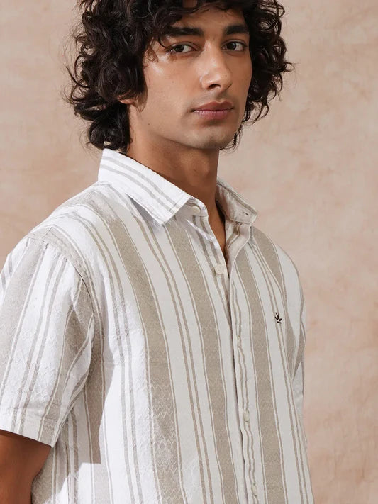 Men’s Textured Stripes Comfort Fit Cotton Shirt for Semi Formal and Casual Wear
