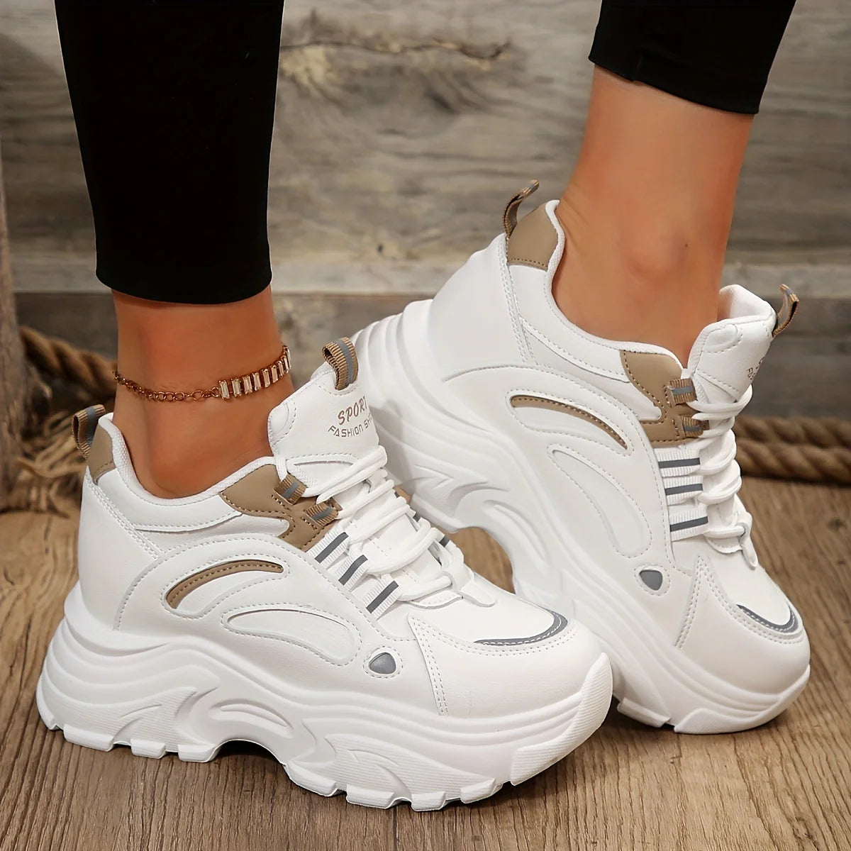 Fashion Forward Womens Chunky Sneakers with Lace Up Closure and Low Top Design
