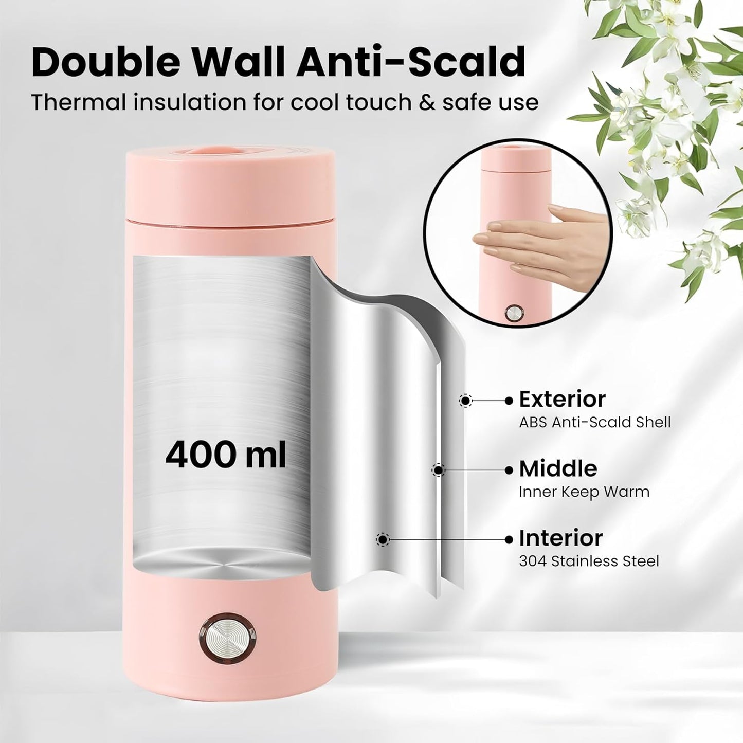 Pink Portable Electric Kettle for Travel with Fast Heating and Auto Shut-Off Function